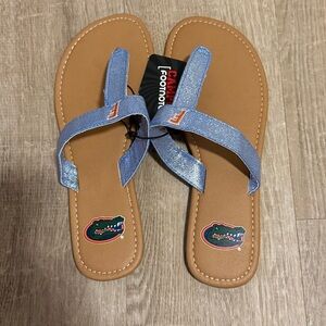 NWT Authentic Florida Gators Flip Flops with Blue Straps & silver